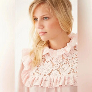 CLAUDIE PIERLOT Blush Pink Long Sleeve Ruffle Begonia Top Blouse Size 38 FR 6 US